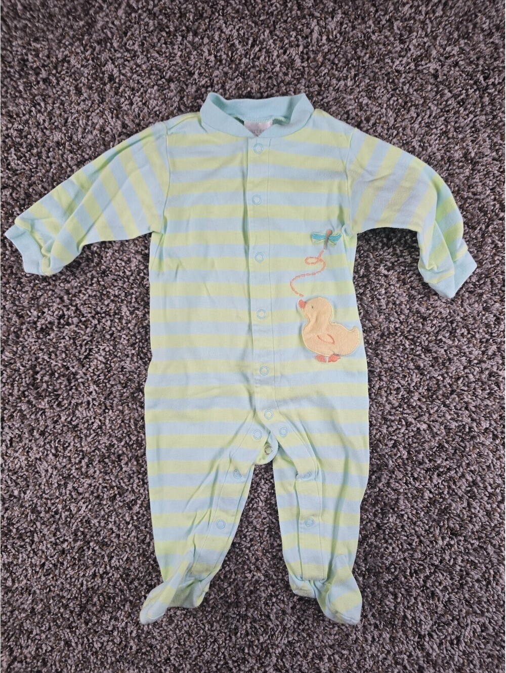 Vintage Carters Baby Boys Sz 6-9M Footed Pajamas Blue Green Striped Duck